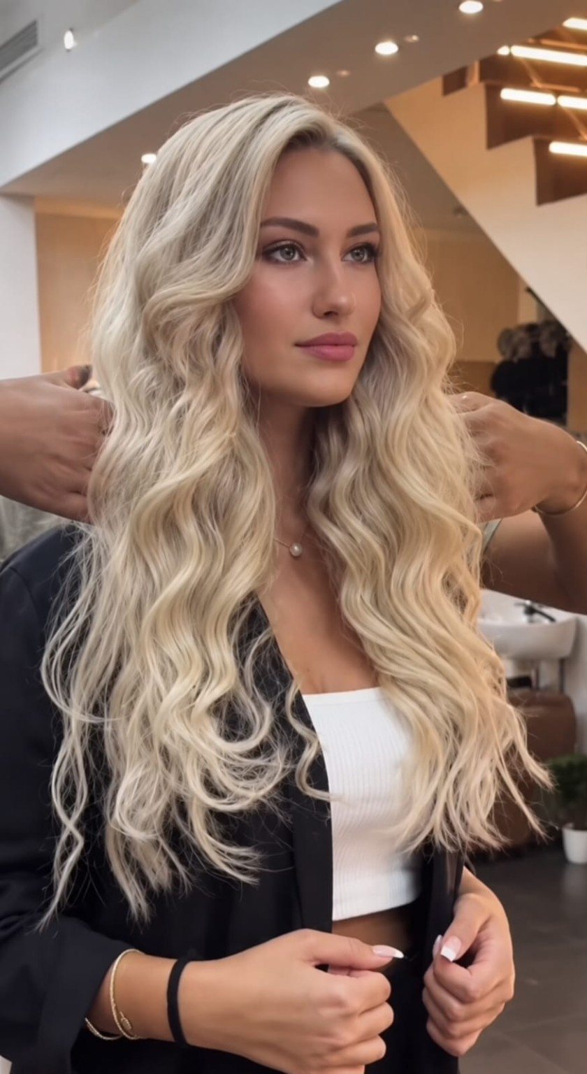 Blonde wavy hair styling at HairDose